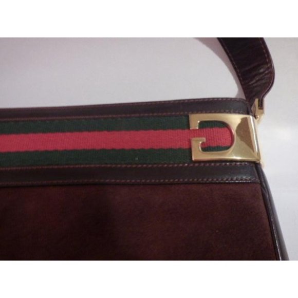 Gucci Vintage Brown Suede Leather Shoulder Bag with Red And Green - Picture 12 of 12